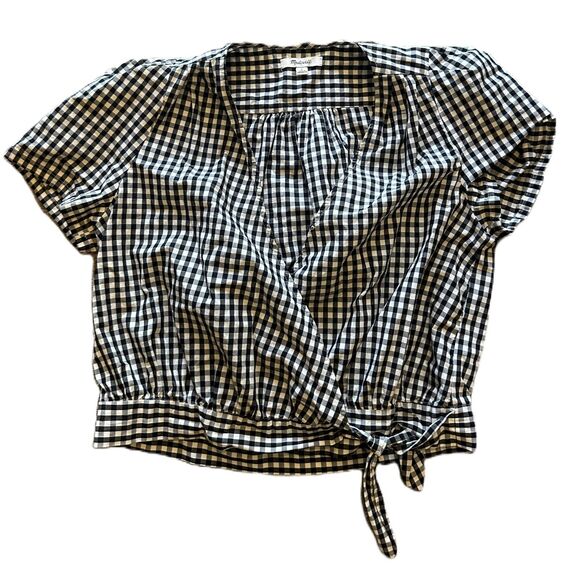 Madewell Black and White Gingham Wrap Blouse - Picture 2 of 7